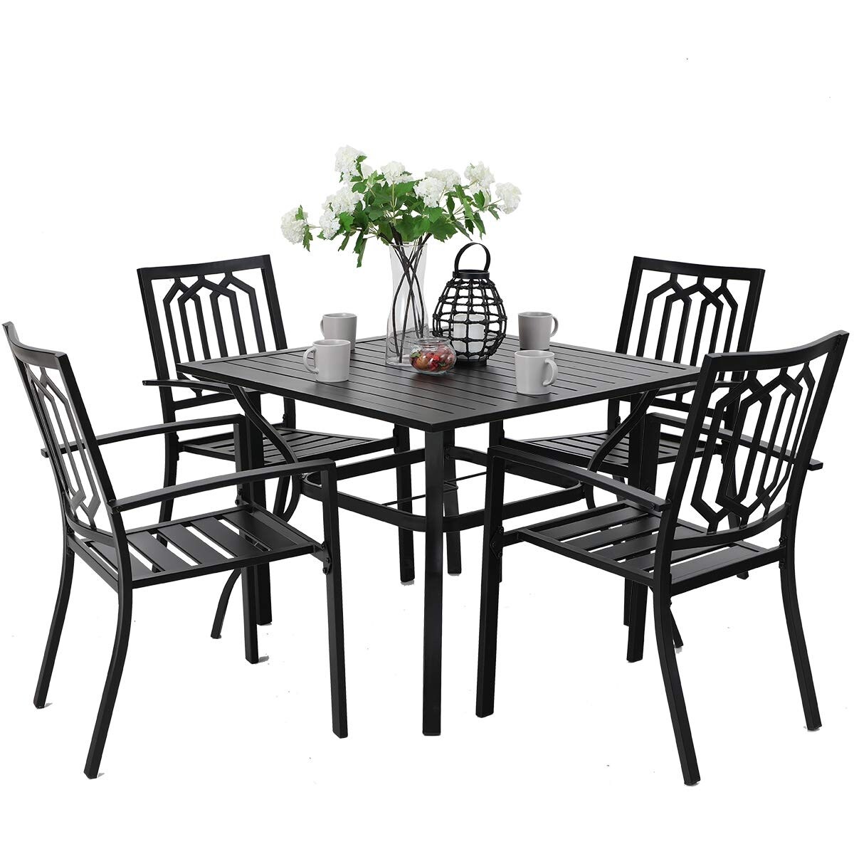 Phi Villa Metal Outdoor Patio Dining Set Table And 4 Chairs Set Of 5 Overstock 30579240