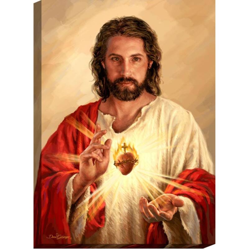 Red White Scared Heart of Jesus Canvas Wall Art Decor 10"x14"