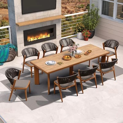 PURPLE LEAF Outdoor Dining Set Teak Aluminum Patio Furniture Set Dining Table And Wicker Chairs