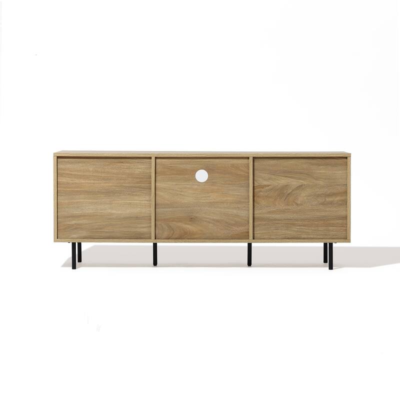 Mid-Century Modern Wave 2-Door 1-Drawer TV Console with Metal Legs - 21.7" H x 55.1" W x 15.7" D