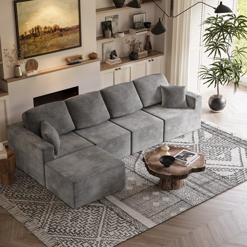 L Shaped Modular Sectional Couch, 126" Boneless Couches for Living Room, Modern Cloud Couch with Chaise Lounge - Grey