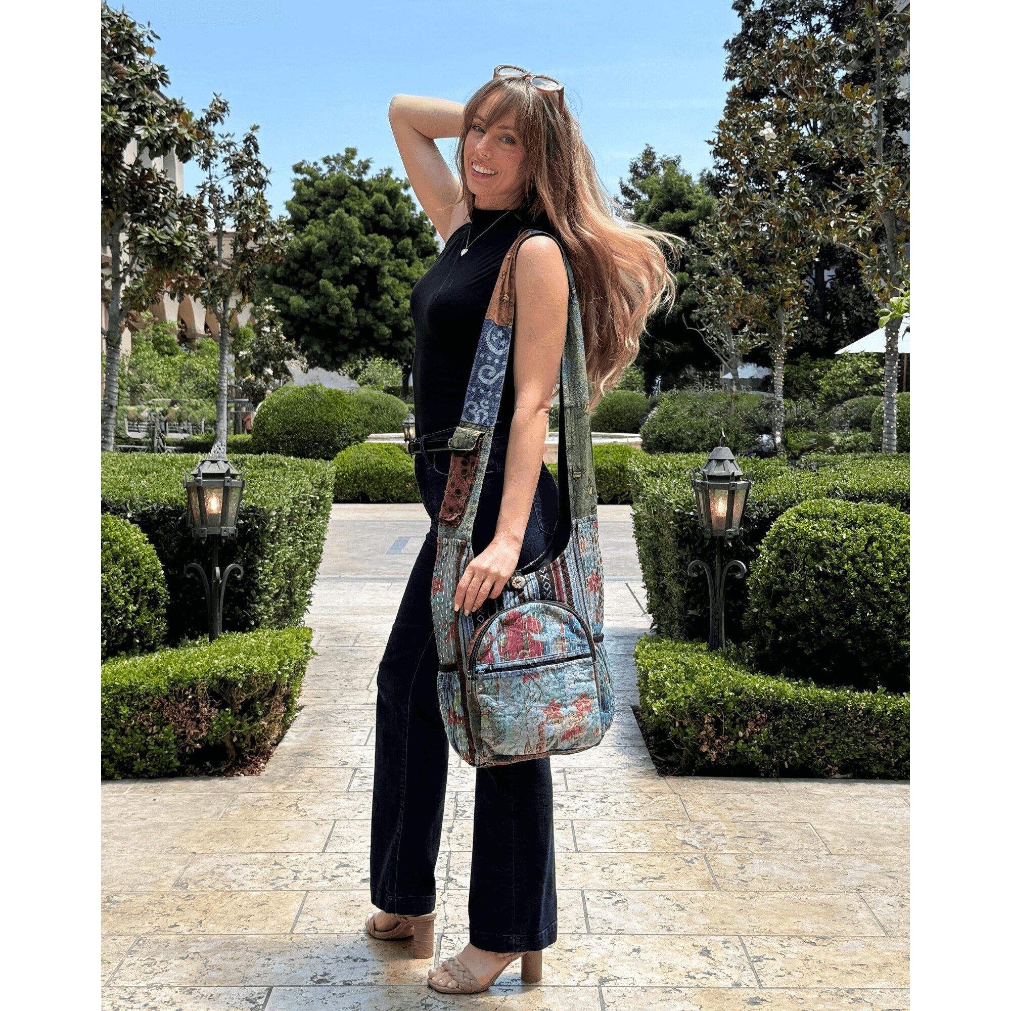 Kathmandu Collection Vintage Patchwork Hobo Bag Kathmandu Collection Vintage Patchwork Hobo Bag with Water  main image 4