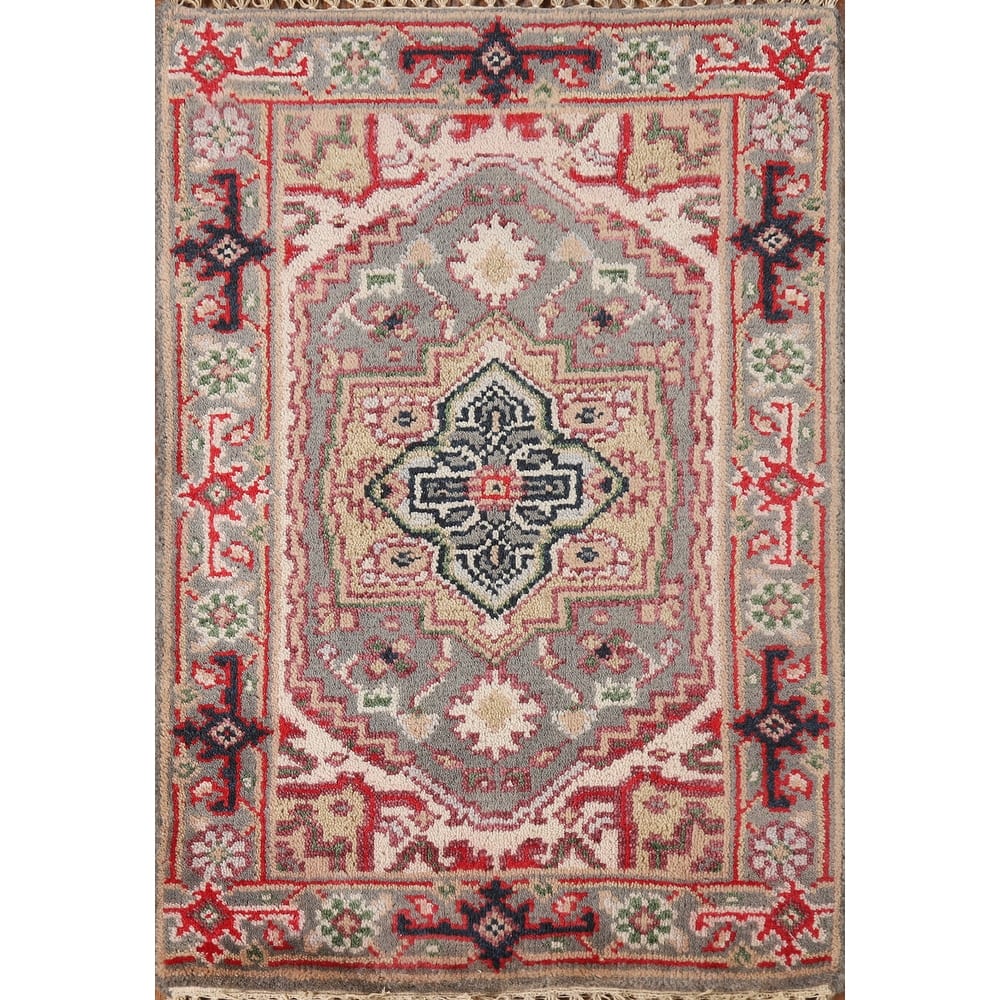 Hand Knotted Oriental 100% Wool Carpet Traditional Medallion Greys & Charcoal Heriz (serapi) Area Rug - 3' 0'' X 2' 0''