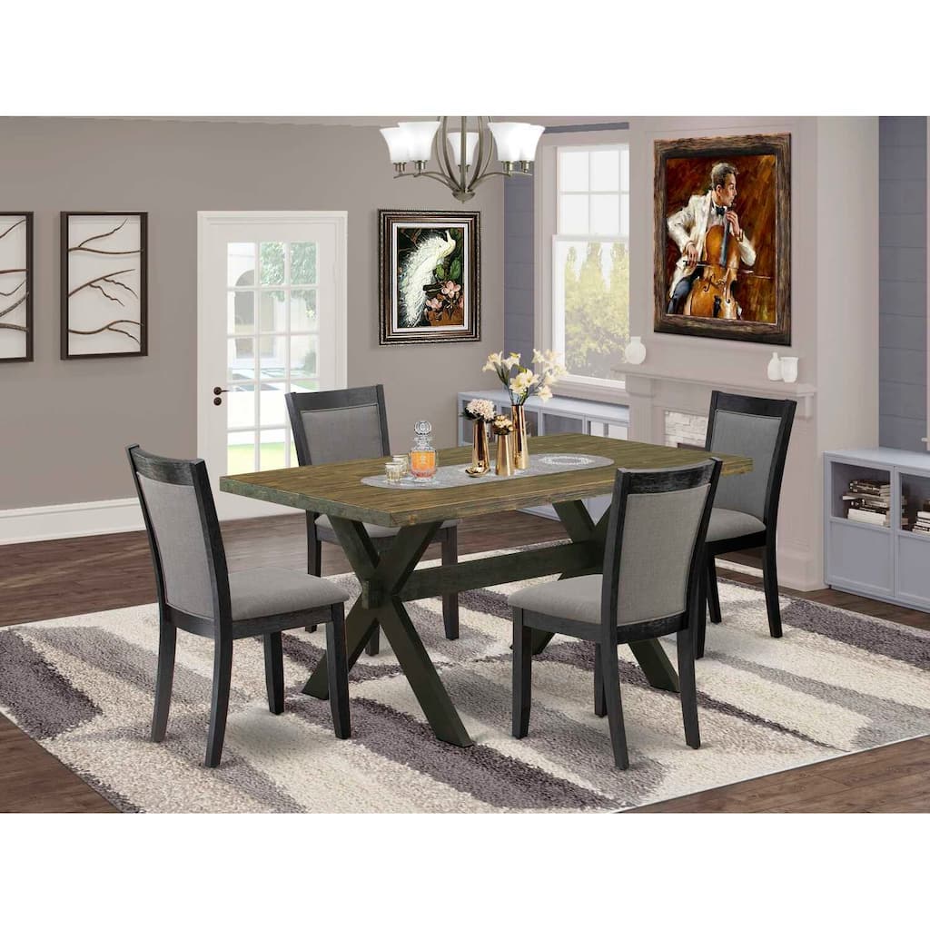 HomeStock 5-Piece Distressed Jacobean Finish Solid Wood Top Dining table with 4 Chairs
