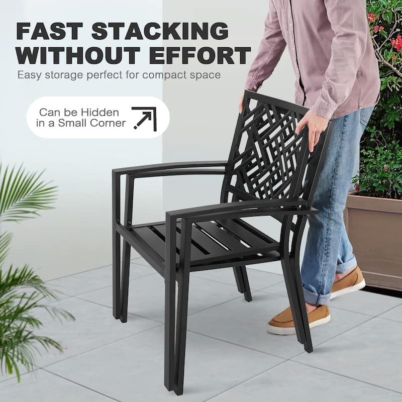 5-Piece Metal Patio Dining Set with Umbrella Hole and 4 Stackable Chairs