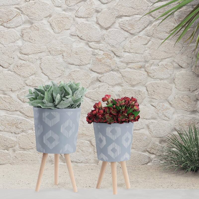 10/12" Diamond Planter with Wood Legs,Set of 2