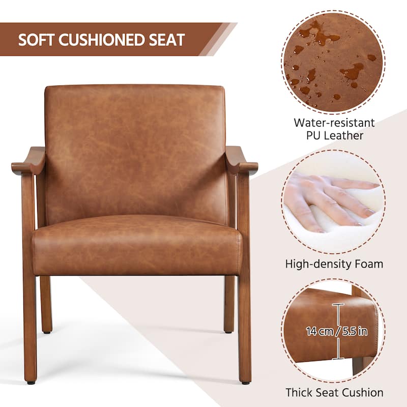 Yaheetech Upholstered Accent Chair Boucle Armchair with Solid Wood Legs - 24.5" L × 28" W × 29" H