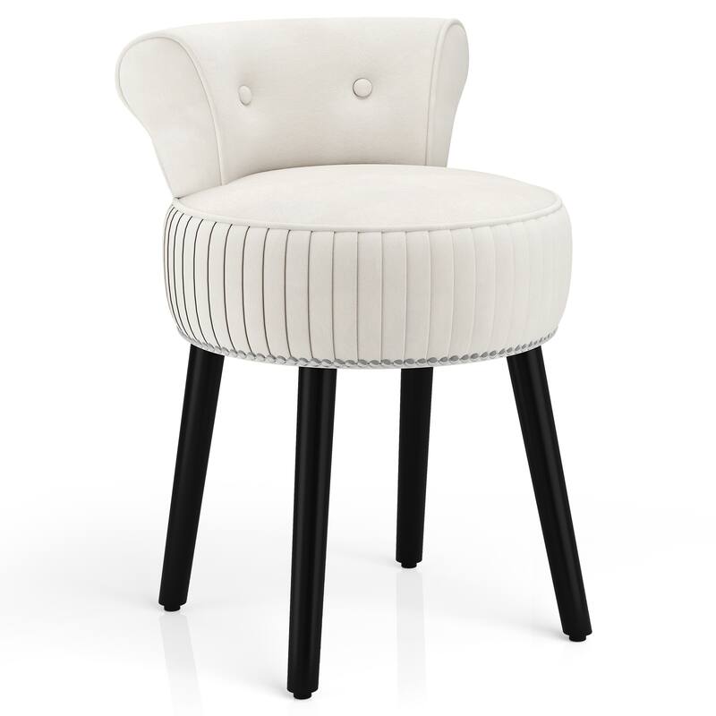 Gymax Velvet Vanity Chair w/ Back Tufted Low Back & Solid Wood Legs - White