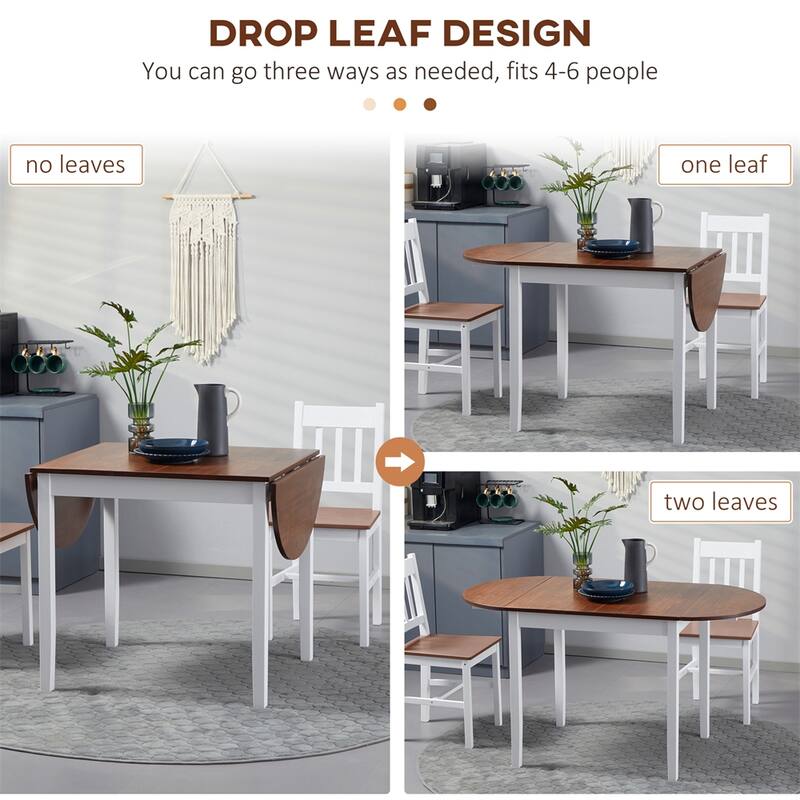 55" Solid Wood Kitchen Table, Drop Leaf Tables, Folding Dining Table
