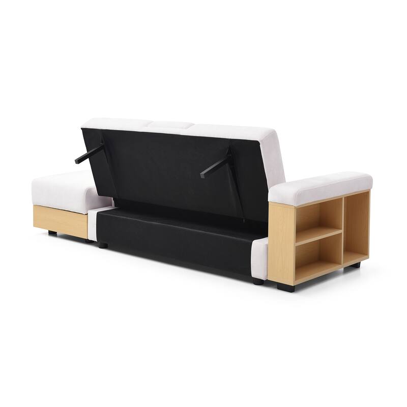 Convertible Sleeper Sofa Couch, Multifunctional Double Folding Sofa Bed, Storage Ottoman and Sofa arm with box and drawer