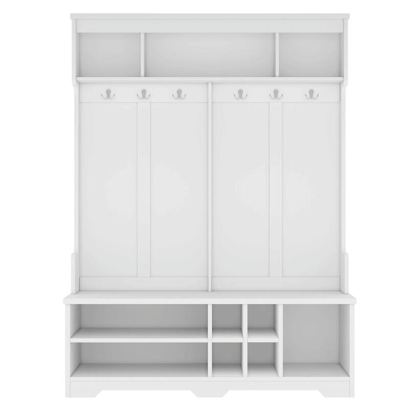 Modern Hallway Hall Tree with Metal Hooks and Storage