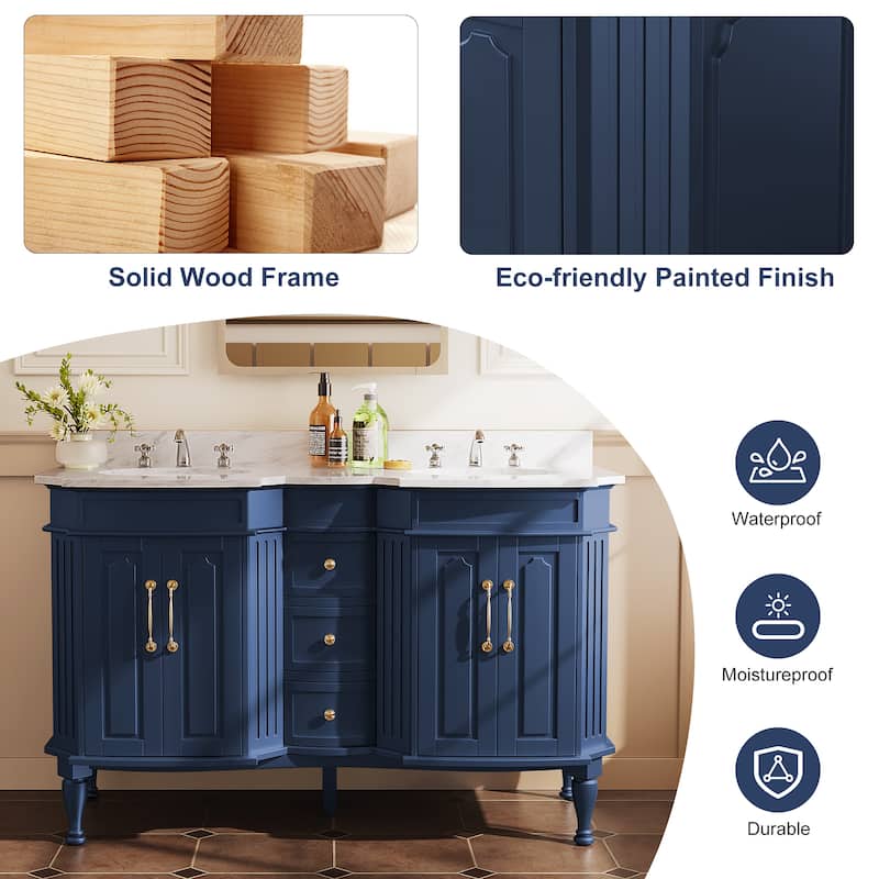 54-Inch European Style Solid Wood Bathroom Vanity with Sink – Elegant Detailing