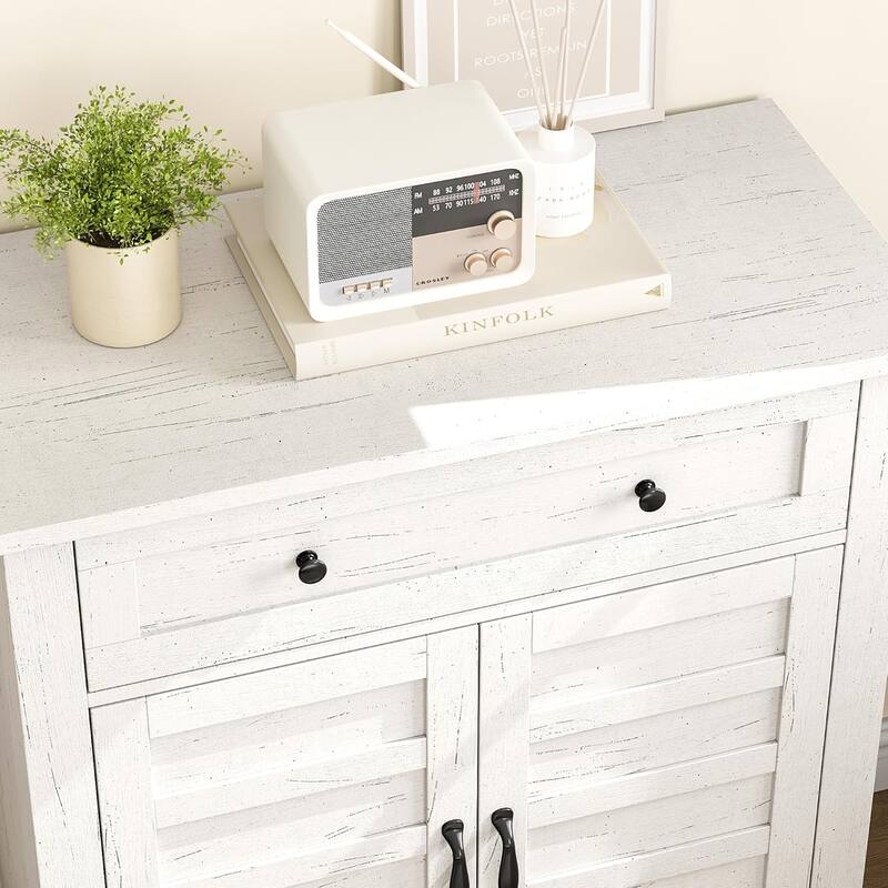 Farmhouse Storage Cabinet, 3-Tiers Adjustable Shelf, Multi-Functional Entryway Cabinet