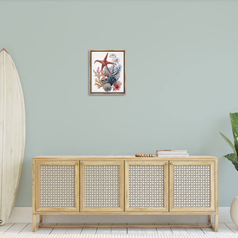 Stupell Natural Aquatic Sea Creatures Framed Floater Canvas Wall Art Design By Ramona Murdock