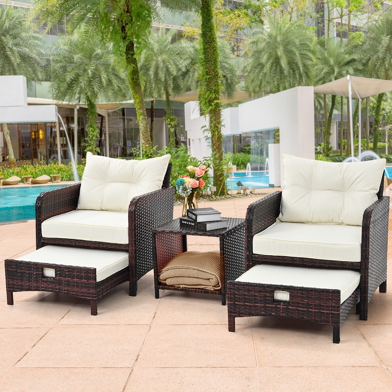 Pamapic 5 pieces wicker patio furniture set outdoor patio chairs with ottomans on sale
