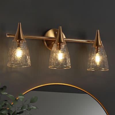 Modern Glam Gold 3-Light Bathroom Vanity Light Textured Glass Wall Sconce - L 21" x W 6" x H 8.7"