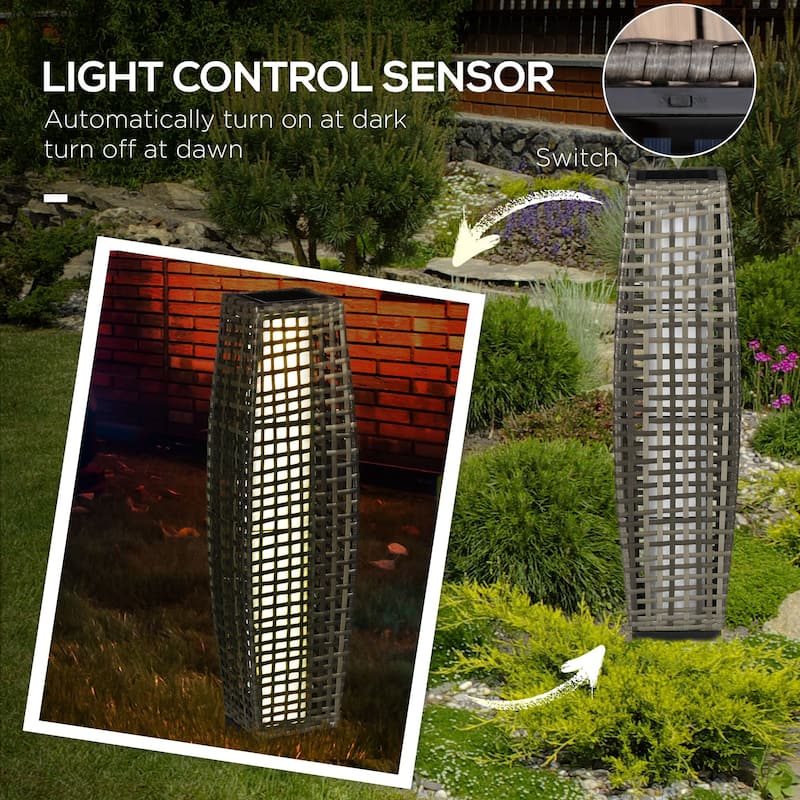 Outsunny Outdoor Floor Lamp, Brushed PE Wicker Patio Garden Lantern wtih Auto On/Off Solar Powered LED Lights