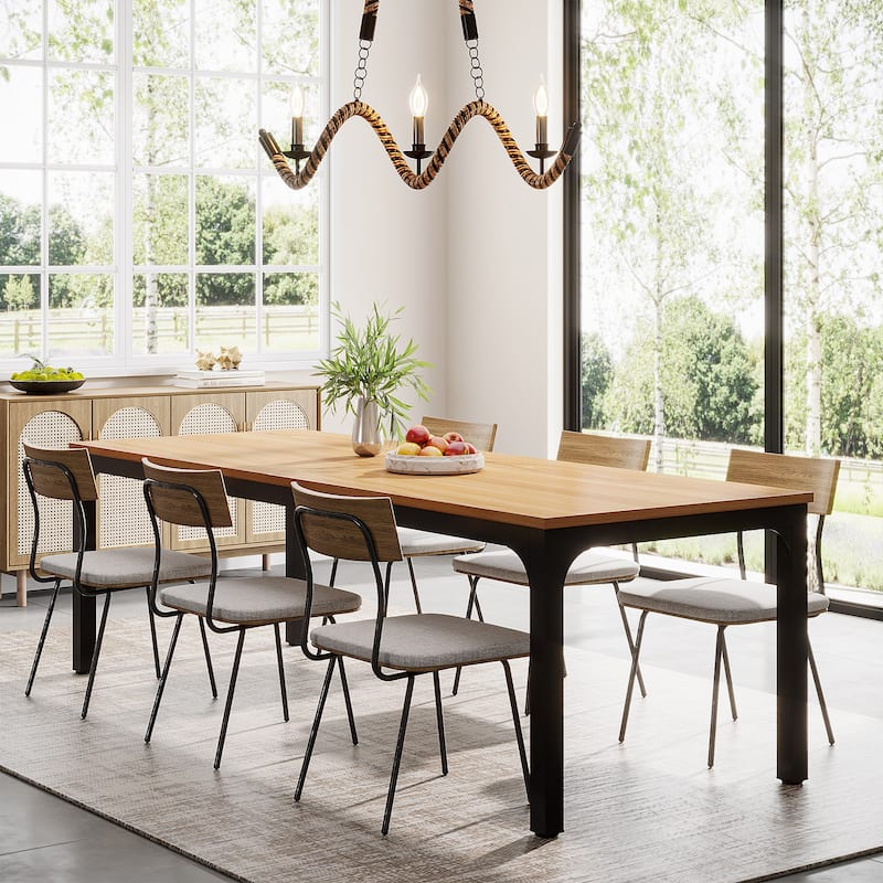 78.7-inch Long Kitchen Dining Table for 6-8 - Natural+Black