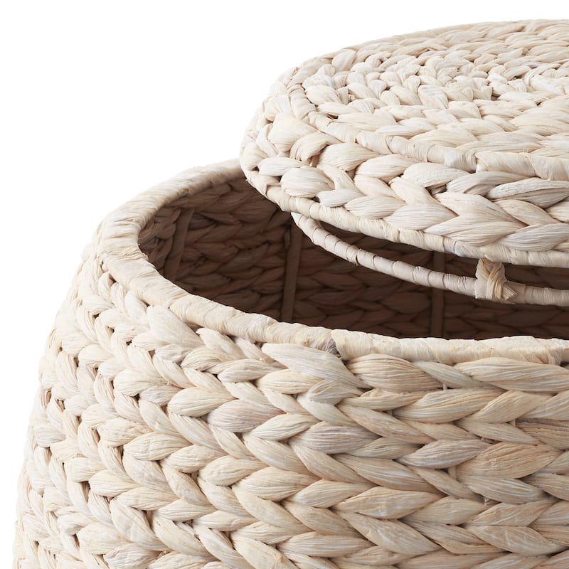 Round Water Hyacinth Storage BasketHamper with Lid