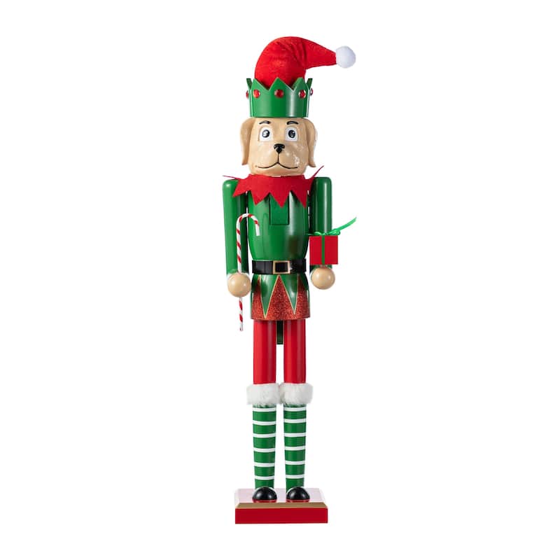 Glitzhome 24"H Wooden Christmas Gingerbread Man or Elf Dog Nutcracker