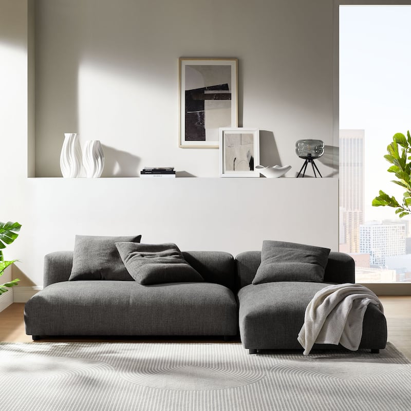 Solace 2-Piece Modular Upholstered Fabric Sectional Sofa With Chaise - Charcoal