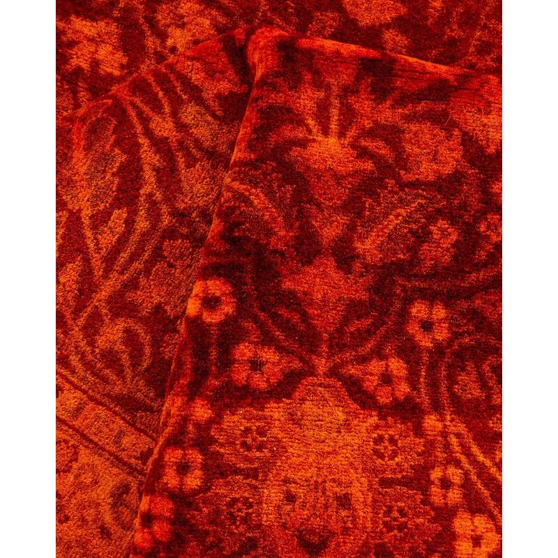 Overton Hand Knotted Wool Vintage Inspired Modern Contemporary Overdyed Orange Runner Rug - 2' 7" x 8' 5"