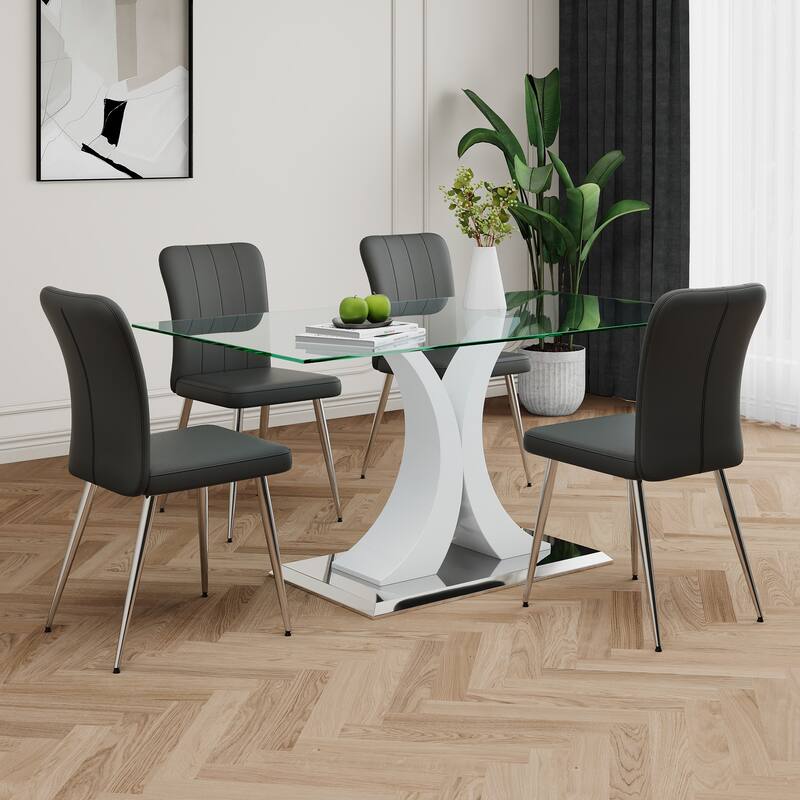 Modern Style Glass Table,Dining Chair Set, Electroplated Chair Legs, Suitable For Restaurant Kitchens(Set of 5)