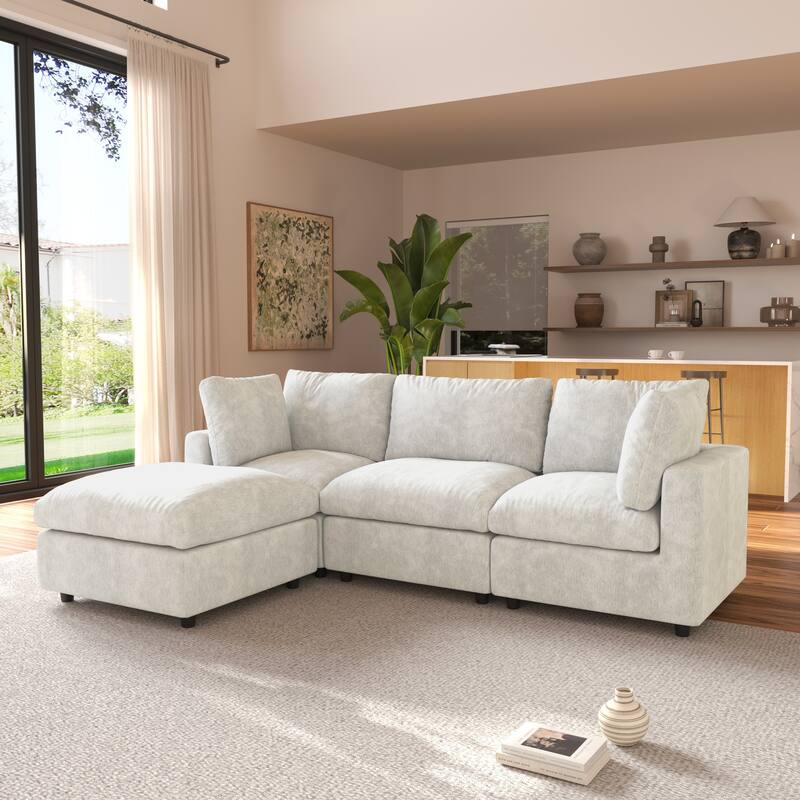 L-shaped Cloud Modular Sectional Sofa Couches with Ottoman for Living Room Down Filled Comfort Minimalist Sectional Couch