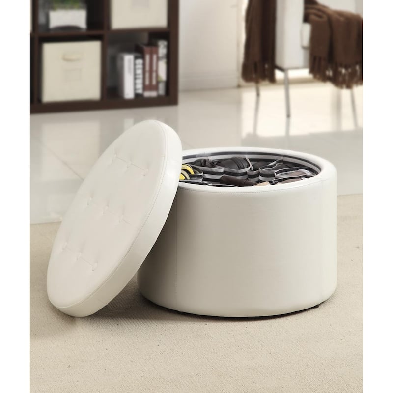 Convenience Concepts Designs4Comfort Round Shoe Storage Ottoman - Ivory Faux Leather