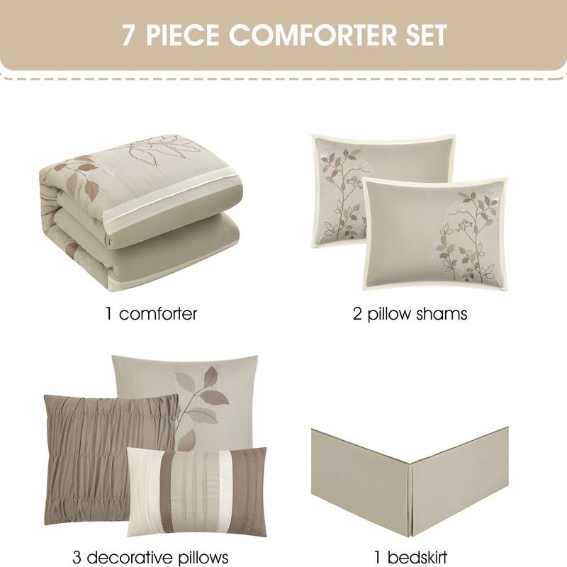 Nanshing Tracy 7-Piece Minimalist Botanical Comforter Set