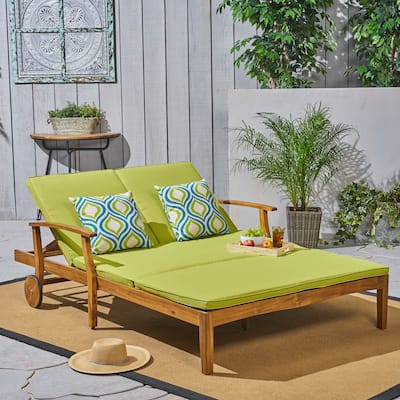 Perla Acacia Wood Double Chaise Lounge by Christopher Knight Home