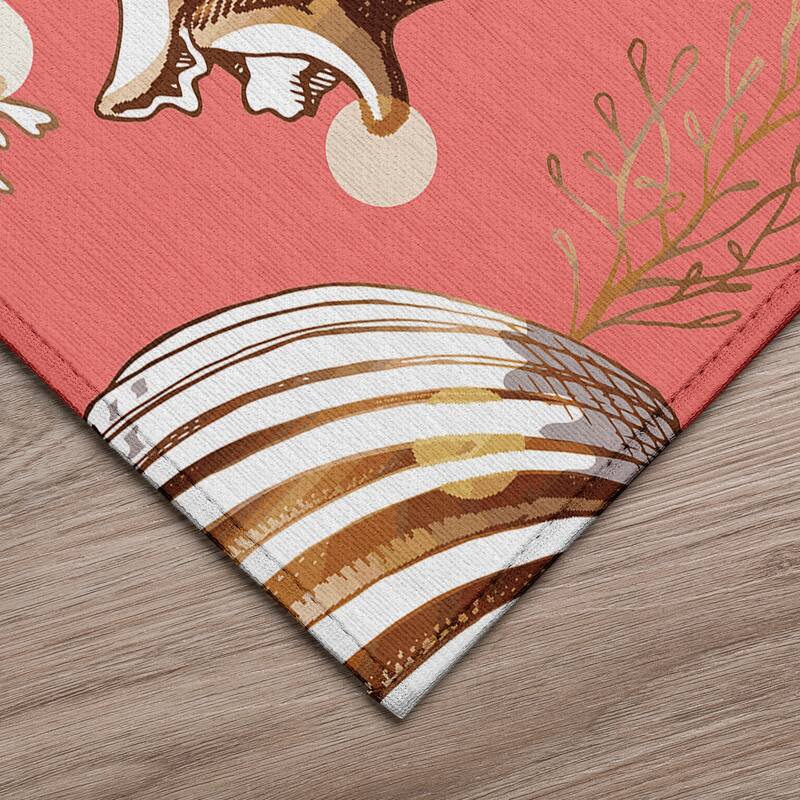 Indoor/ Outdoor Surfside Coral Shells Washable Rug New