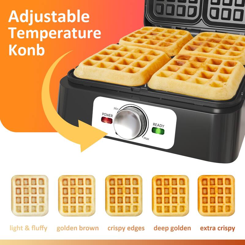 4-Slice Waffle Maker with Adjustable Temperature Control - N/A