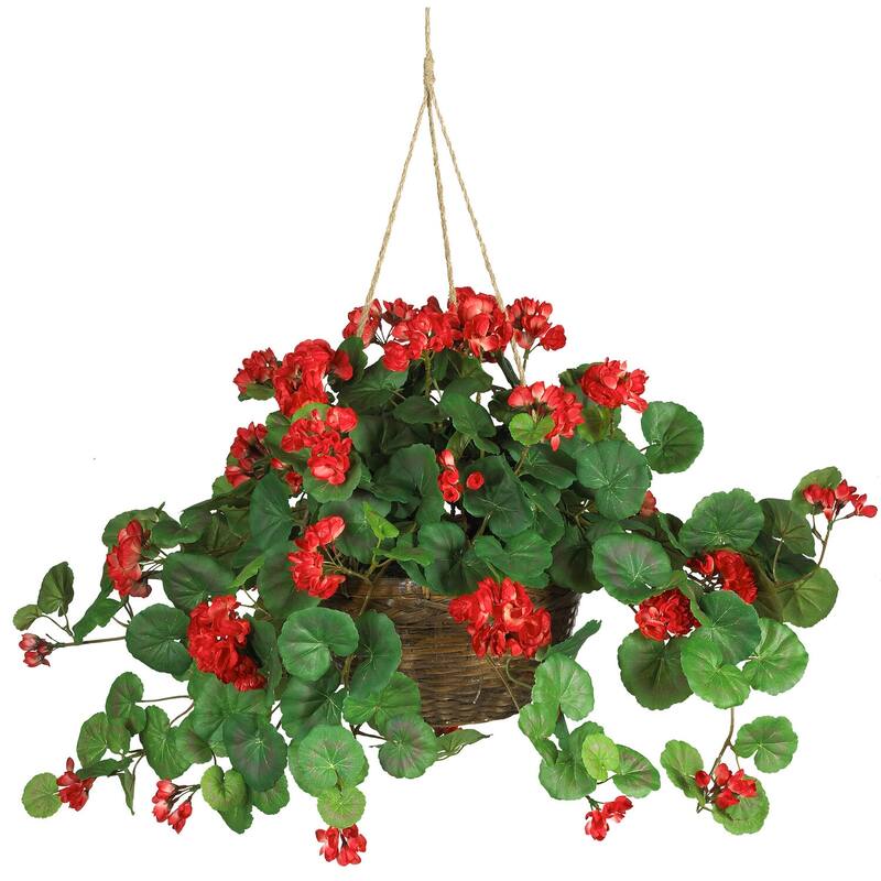 Silk Hanging Plant Basket - Nordic Home Decor, Wicker Planter, Artificial Flowers, Indoor Greenery, 32"