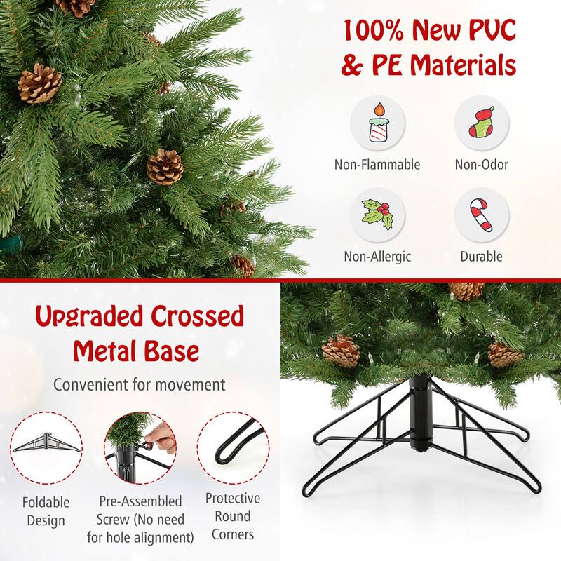 Gymax 7 FT Pre-Lit Xmas Tree 3-Minute-Setup Artificial Christmas Tree