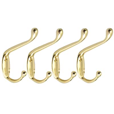 4pcs Dual Robe Hooks Stainless Steel Bathroom DIY Hanger w Screws - Gold Tone - 3.19” x 0.71” x 2.13”(L*W*H)