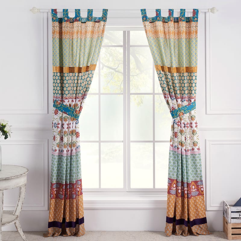Greenland Home Thalia Velvet-Embellished Window Curtain Panels (Set of 2) - with Tiebacks