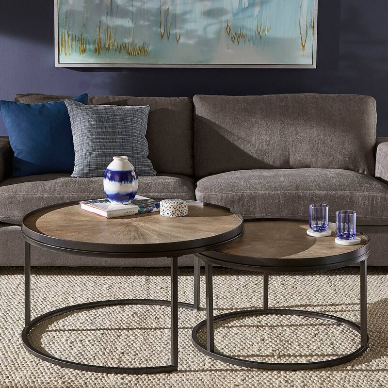 Bricken Grey Oak Finish Round Nesting Table Set by iNSPIRE Q Modern
