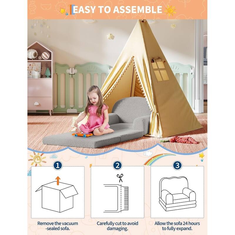 2-in-1 Comfy Toddler Couch, Convertible Sofa for Girls and Boys