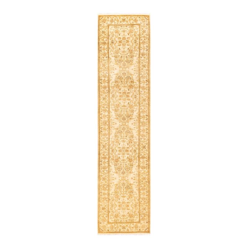Overton Hand Knotted Wool Vintage Inspired Traditional Mogul Ivory Runner Rug - 2' 9" x 11' 10"
