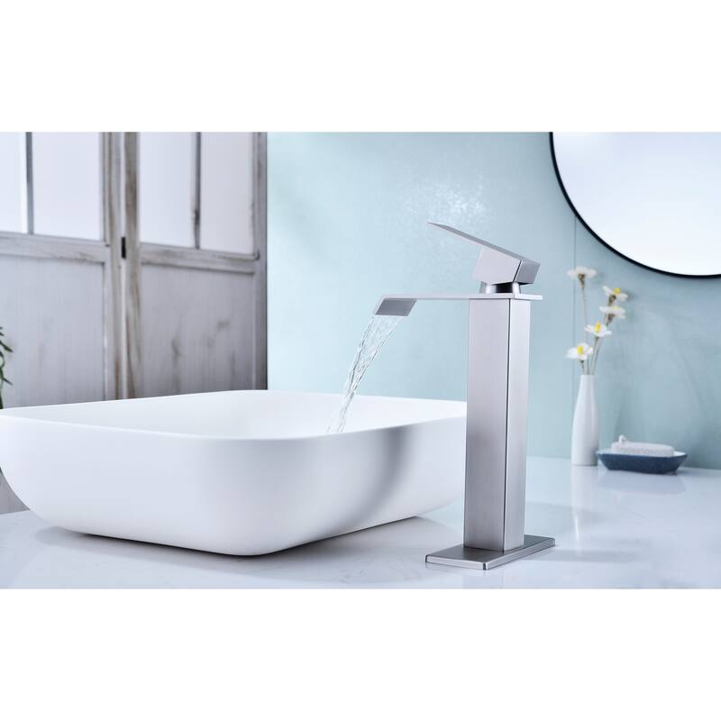 Modern Single Handle Sink Vanity Bathroom Faucet with Waterfall Spout, Anti Corrosion, Anti Rust, Easy Clean