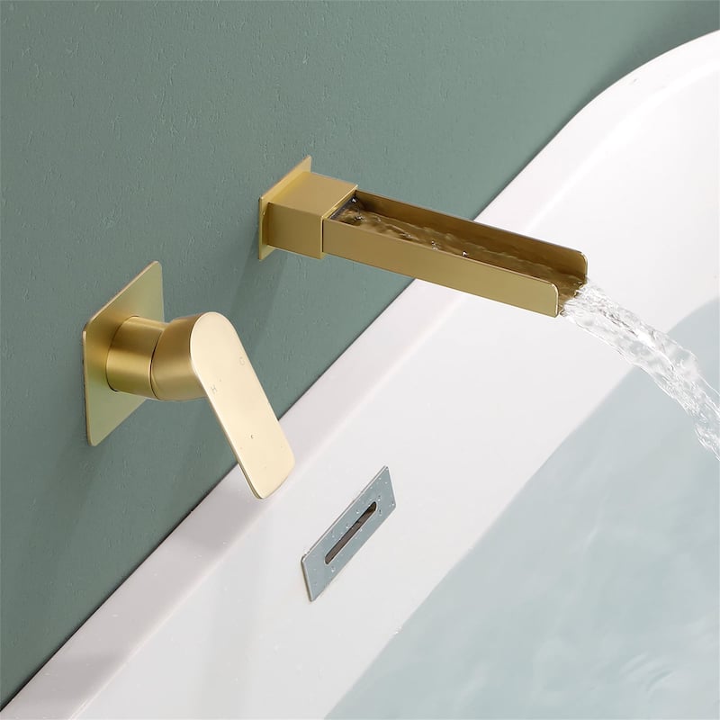 Wall Mounted Tub Faucet Waterfall Modern Double Holes Bath Tub Spout with Single Handle Tub Fillers with Pressure Balance Valve