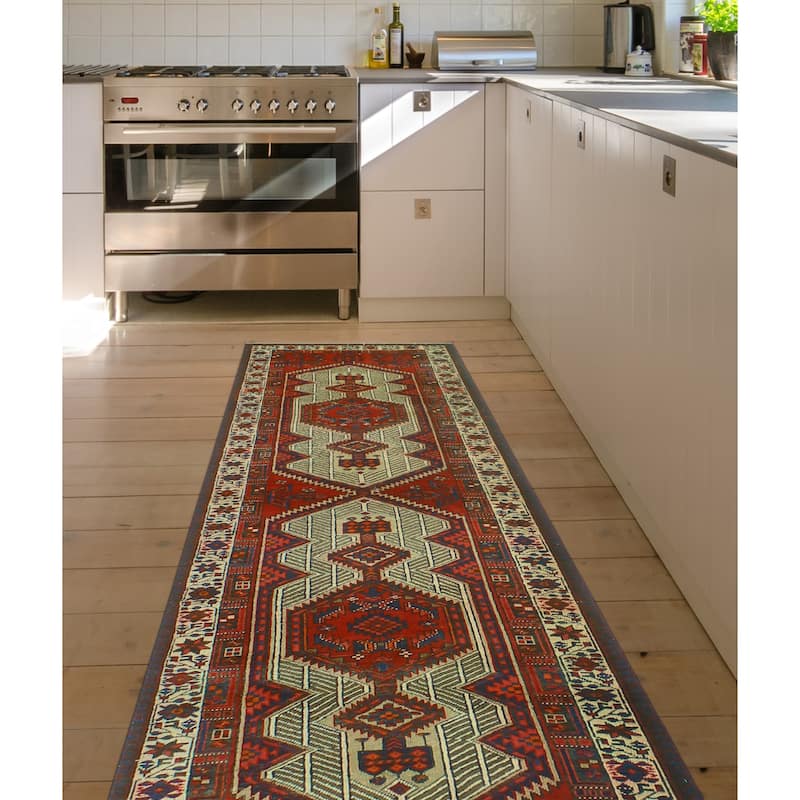 Fine Vintage Distressed Mama Red/Beige Runner - 3'0" x 10'8"