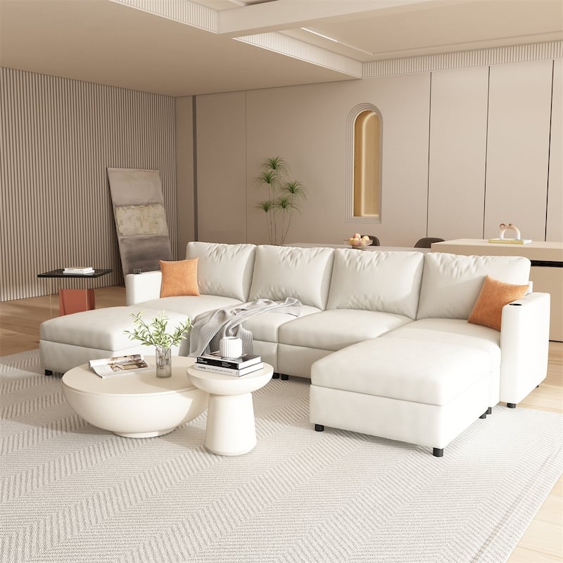 123" U-Shape Modular Sectional Couch with Storage Function, Ottoman