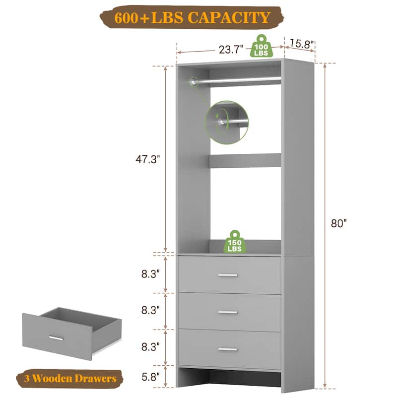 Cimly Freestanding Closet Sytem, Closet Organizer Wardrobe for Walk-in and Reach-in Closet
