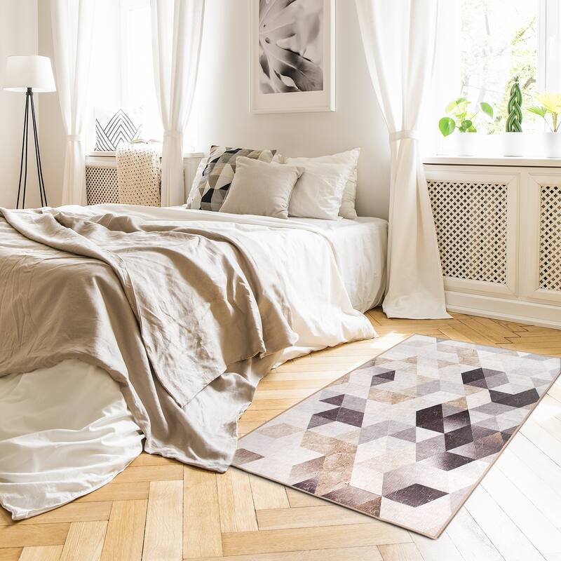 My Magic Carpet Machine Washable Rug Lattice Geometric Neutral