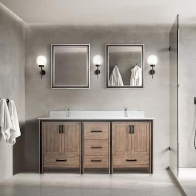 Ziva 72 in W x 22 in D White Double Bath Vanity, White Quartz Top, Faucet Set and 30 in Mirrors
