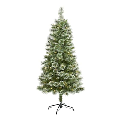 5ft. Slim Snow Tip Pine Artificial Christmas Tree with 150 Clear LED Lights - Compact Holiday X-Mas Accent