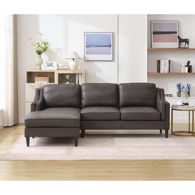 94.5" Genuine Leather L-Shaped Sectional Sofa with Left Chaise & Modern Design
