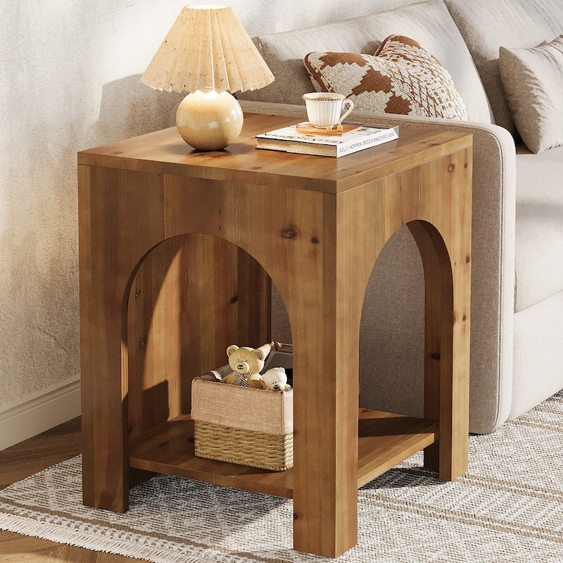 2 Tier End Table for Living Room, Square Couch Side Table for Bedroom, Farmhouse Style - 1-Piece